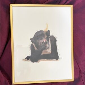 Framed Monkey Smoking Art Print with Gold Frame
Signed and numbered